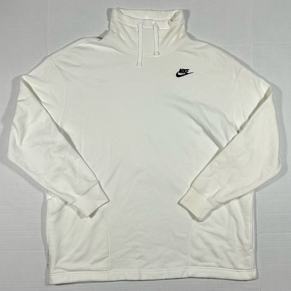 WOMENS NIKE WHITE TURTLENECK OVERSIZED FIT DRAWSTRING SWEATER WITH POCKETS